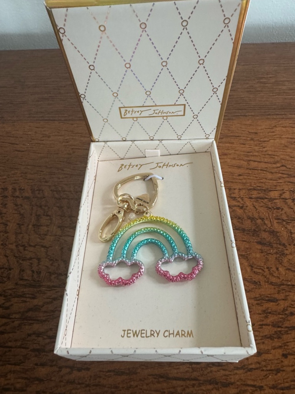 Betsey Johnson Pink & Pastel Rainbow Crystal Keychain Bag Charm